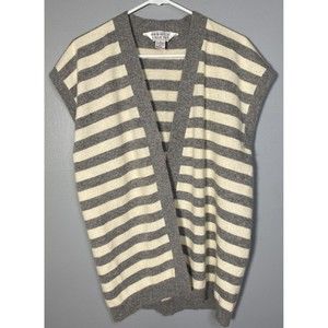 Vtg David Hollis Open Cardigan Sweater Vest Lambswool Angora Sz L Gray Stripes